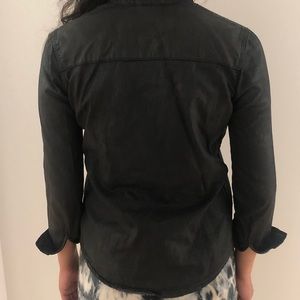 Black Laminated Denim Button Down Shirt